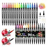 ZSCM 32 Colors Duo Tip Brush Markers Art Pen Set, Artist Fine and Brush Tip Colored Pens, for Adult Coloring Books Christmas Cards Drawing, Note taking Lettering Calligraphy Journaling