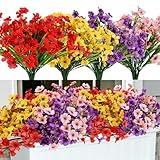Geegoods Artificial Fake Plants Flowers for Outdoors, 16 Bundles UV Resistant Faux Plastic Colorful Mix Mum Flowers for Outside Spring Summer Decor