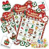 HomSeon 39Pcs Christmas Bingo Game for Kids Adults 24 Players Bingo Cards Christmas Games with Reward Stickers Xmas Activities Family Party Game