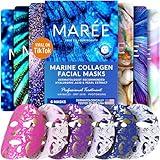 MAREE Collagen Face Mask with Hyaluronic Acid - Sheet Face Masks Skincare with Green & Red Algae Extract for All Skin Types - Hydrating Facial Mask Skin For Women Care Mascarillas Faciales - 6 Pack