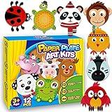 V-Opitos Arts and Crafts Kits for Kids, 12 Pack Simple Animal Paper Plate Crafts for Toddler Age of 2, 3, 4, 5 Years Old, Fun Preschool Classroom Activity Project for Boy & Girl