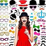 Gejoy 60 Pieces Photo Booth Props DIY Kit Graduation Funny Selfie Props Accessories for Wedding Prom Party Supplies Favors with Mustache on a Stick, Hats, Glasses, Mouth, Bowler, Bowties