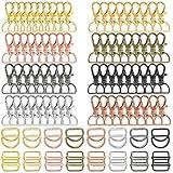 96 Pieces Swivel Clasps with D Rings and Slide Buckles Set Lanyard Snap Hooks Keychain Clip Hooks D Keychain Rings Lobster Claw Clasps for Keychain Purse Hardware Sewing Craft Project, 8 Colors