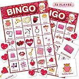 Officygnet Valentine's Day Bingo Game Cards, 32 Players for Kids Party Card Games, School Classroom Group Games, Family Activity, Valentines Party Favors Supplies