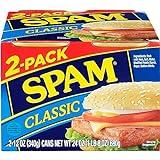 SPAM Classic Canned Meat, 12 Ounce (2 Pack), Fully Cooked Pork & Ham, 7g Protein Per Serving, 0g Trans Fat, Low Carb, Keto-Friendly, Gluten Free, Easy Open Can, Perfect for Sandwiches & Breakfast