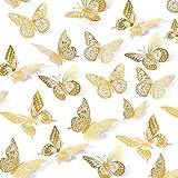 SAOROPEB 3D Butterfly Wall Decor - 48 Pcs, 4 Styles, 3 Sizes, Gold Butterfly Decorations for Birthday & Party Celebrations, Removable Stickers