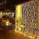 JMEXSUSS 300 LED Remote Control Christmas Curtain Lights, Plug in Fairy Curtain Lights Outdoor, Window Wall Hanging Curtain String Lights for Bedroom Backdrop Wedding Party Indoor Decor, Warm White