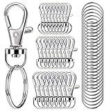 100PCS Swivel Snap Hooks with Key Rings, Premium Metal Swivel Lobster Claw Clasps Assorted Sizes (Large, Medium, Small) for Keychain Clip Lanyard, Jewelry Making, Crafts, Silver