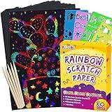 pigipigi Scratch Paper Art for Kids - 60 Pcs Magic Rainbow Scratch Paper Off Set Scratch Crafts Arts Supplies Kits Pads Sheets Boards for Party Games Halloween Christmas Birthday Gift