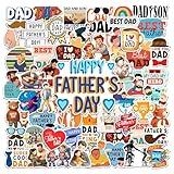 KIDZYA 50 Pcs Fathers Day Stickers Waterproof Super Dad Decals Vinyl Happy Papa Sticker for Laptop Water Bottle Phone Scrapbook Cup Luggage Guitar Party Favors Gifts for Men Daddy Grandfather