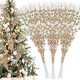 Palonu16 Pcs Champagne Artificial Glitter Berry Stems 17 Inch Fake Berry Branches Picks Decorative Glitter Sticks Christmas Tree Ornaments for DIY Xmas Wreath Crafts Gifts Holiday Home Décor