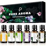 Essential Oils Set by Pure Aroma - Top 6 Aromatherapy Oils Gift Set-6 Pack, 10ml(Eucalyptus, Lavender, Lemongrass, Sweet Orange, Peppermint, Tea Tree)