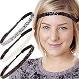 Hipsy Women's Adjustable NO SLIP Bling Glitter Headband Mixed Pack (Black/White/Gunmetal)