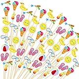 Rtteri 200 Pcs Summer Pool Beach Cocktail Picks Hawaiian Cocktail Picks Cocktail Bamboo Picks Centerpiece Sticks Beach Birthday Party Cocktail Toothpicks for Drinks Holiday Appetizers Table Supplies