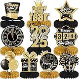 2025 New Year Party Centerpieces Decorations 10pcs New Year Eva Party Supplies,Hello 2025 Theme Table Toppers Black and Gold 2025 New Years Eve Party Supplies (2025 New Years)