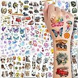 CHARLENT Temporary Tattoos for Kids - 320 Mixed Styles (36 Sheets) Tattoo Stickers Set for Boys and Girls, Car Dinosaur Hawaii Mermaid Watercolor Animals Tattoos for Kids Birthday Party Supplies
