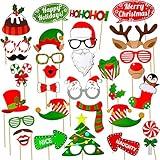 Rtinle 32 Pieces Christmas Photo Props, Christmas Party Photo Booth Props, Christmas Photo Booth Props, Decoration Accessories, for Family Photos and Christmas Party Supplies