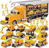 JOYIN 25 in 1 Construction Truck Vehicle Toy Set, Play Vehicles Set with Sounds and Lights in Carrier Truck, Push and Go Vehicle Car Toy, Kids Birthday Gifts for Over 3 Years Old Boys