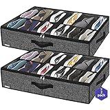 Onlyeasy Sturdy Under Bed Shoe Storage Organizer, Set of 2, Fit 12 to 24 Pairs, Underbed Shoes Closet Storage Solution with Clear Window, Breathable, L29.3"x W23.6"x H5.9", Linen-like Black, MXAUBSB2P