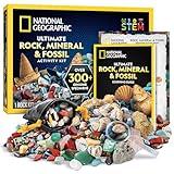 NATIONAL GEOGRAPHIC Rock Collection Box for Kids – 300 Piece Gemstones and Crystals Set Includes Geodes and Real Fossils, Rocks and Minerals Science Kit for Kids, A Geology Gift for Boys and Girls