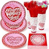 JOYIN 168 Pcs Valentine's Day Tableware Set Party Supplies for Kids, Disposable Party Paper Plates, Cups, Napkins and Cutlery for Valentine Party Decorations Serves 24 for Wedding, Gatherings Party