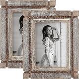 AKRILANE Picture Frame Wood Rustic, Decorative, Distressed & Vintage Looking Photo Frames Wall Decor for Wall Mount & Table Top Display for Home Decor - Wedding Picture Frames (5 x 7 Inches - Style A