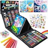 Art Supplies 332 Piece Drawing Art Kit Gifts for Girls Boys Kids Teens Gifts Art Set Case with Double Sided Trifold Easel, Stickers, Sketch Paper, Coloring Book, Pastels, Crayons, Pencils (Black)