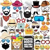 Party Photo Booth Props - 60-pc Photobooth Kit with 8 x 10-Inch Sign, 60 Adhesive Pads, 45 Sticks - Photobooth Props - Photo Props for Photo Booth - Props for Photobooth