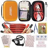 COOGEO Roadside Assistance Emergency Kit Multipurpose Bag Car Premium with Battery Jumper Cable Kit for Car, Vehicle, Truck or SUV for Men or Women, Orange