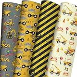 ZINTBIAL Construction Vehicle Wrapping Paper for Kids Birthday - Excavators, Bulldozers, Dump Trucks and Happy Birthday Words Designs - 20 x 29 Inches, 8 Folded Sheets, Easy to Store…