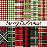 Whaline 24 Sheet Christmas Pattern Paper Pack Christmas Plaid Scrapbook Specialty Paper Double-Sided Collection Plaid Decorative Craft Paper Folded Flat for Card Making Scrapbook