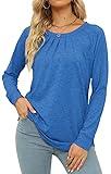 JomeDesign Long Sleeve Shirts for Women Crew Neck Dressy Casual Blouses Loose Fit Tunic Tops Blue