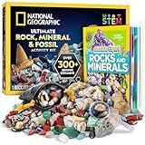 National Geographic Rock Collection Box for Kids 300 Piece Set with Real Fossils, Gemstones, and Crystals - Includes Absolute Expert: Rocks & Minerals Full-Color Book (Amazon Exclusive)