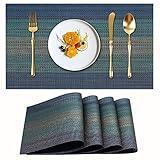 Candumy Blue Placemat Table Mats Vinyl PVC for Kitchen and Dining Set of 4, Heat Stain and High Temperature Resistant Anti-Skid Washable Non-Slip Insulation Crossweave Woven Textilene(4 PCS,Blue)