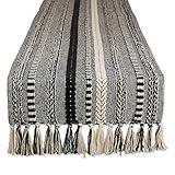 DII Farmhouse Braided Stripe Table Runner Collection, 15x72 (15x77, Fringe Included), Black