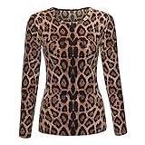 Modern-Tee Women's Round Crew Neck Leopard Printed Fashion T-Shirt Long Sleeve Tops