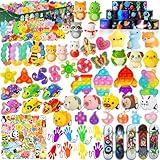 125 Pcs Party Favors Fidget Toys Pack, Randomly Selected Pop Sensory Set Gifts Stickers for Kids Adults Boy Girl Stocking Stuffers Autistic Bulk Goodie Bag Filler Treasure Box Classroom Prizes School