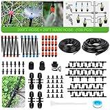 MIXC 226FT Greenhouse Micro Drip Irrigation Kit Automatic Irrigation System Patio Misting Plant Watering System with 1/4 inch 1/2 inch Irrigation Tubing Hose Adjustable Nozzle Emitters Barbed Fittings