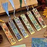 6 Pieces Metal Bookmarks with Tassel, Golden Hollow Bookmark Van Gogh Oil Painting Theme Book Mark Bookmarks for Book Lovers Writers Readers Children Teens Men Women Adults