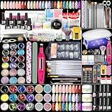 Acrylic Nail Kit for Beginners with Everything 3pc Professional Acrylics Powder 6pcs Gel Nail Polish 18pcs Glitter Decoration Powder Nails Kit Acrylic Set with Tips Nail Light and Drill DIY Gifts