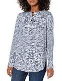 Amazon Essentials Women's Long-Sleeve Woven Blouse, Navy White Petals, Small