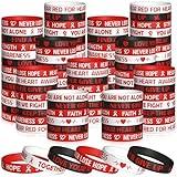 WATINC Heart Health Awareness Silicone Wristband - Red Ribbon Heart Cancer Disease Awareness Bracelets,Motivational Inspirational Heart Beat Rubber Bracelet Events Gifts for Men Women Teens(120Pcs)