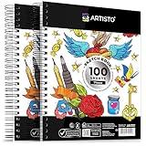 Artisto 9x12 Premium Sketch Book Set, Spiral Bound, Pack of 2, 200 Sheets (100g/m2), Acid-Free Drawing Paper, Ideal for Kids, Teens & Adults.