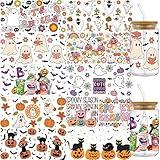 10 Sheets Halloween UV DTF Wrap Transfer for Cups, Halloween Party Favors Wrap Transfer Decal for 16 oz Glass Cup, Ghost Pumpkin Black Cat Decal for 16 Oz Water Bottles (Cute)