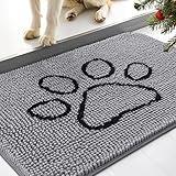 Smiry Dog Door Mat for Muddy Paws, Absorbent Dirt Trapper Non-Slip Washable Mat, Quick Dry Chenille, Mud Mat for Dogs, Entry Indoor Door Mat for Inside Floor (30x20 Inches, Grey)