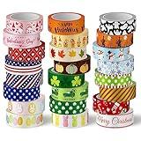 Whaline 24 Rolls Holiday Washi Tape Christmas Winter Seasonal Making Tapes 15mm Colorful Valentines St. Patrick's Day 4th of July Holiday Washi Tapes for Scrapbook Journal Art Craft, 16.4Ft