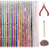 FEBSNOW 47 Inches Tinsel Hair Extension with Tool 3600 Strands 18 Mixed Colors Hair Extension Tinsel Kit Glitter Hair Extensions for Women Girls Hair Accessories for Christmas New Year Cosplay Party