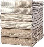 Premium Dish Towels (20”x 28”, 6 Pack) | Large Cotton Kitchen Hand Towels | | Flat & Terry Highly Absorbent Tea Towels Set with Hanging Loop | Tan