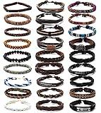 FIRAZIO 27Pcs Braided Leather Bracelets for Men Women Wrap Wood Beads Cuff Bracelet Hemp Cords Ethnic Tribal Handmade Wrap Wristband Bracelets Set Adjustable