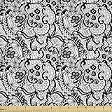 Lunarable Gothic Fabric by The Yard, Lace Pattern with Flowers Floral Classic Handwork Needlecraft Style Art Design, Microfiber Fabric for Arts and Crafts Textiles & Decor, Black White